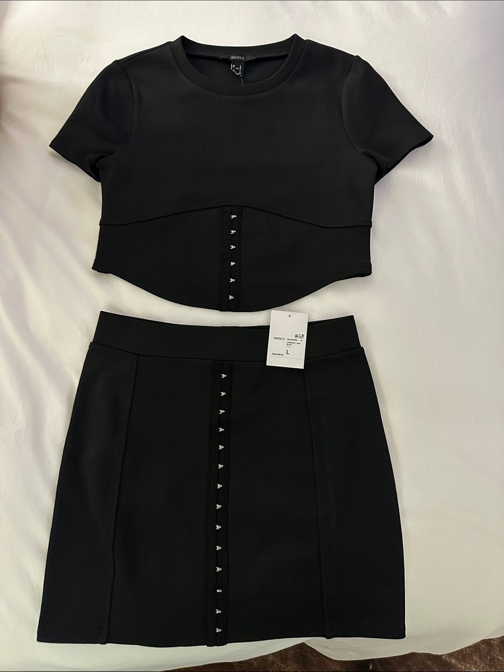 Forever 21 Black Crop Top and Mini Skirt Set with Hook Detailing